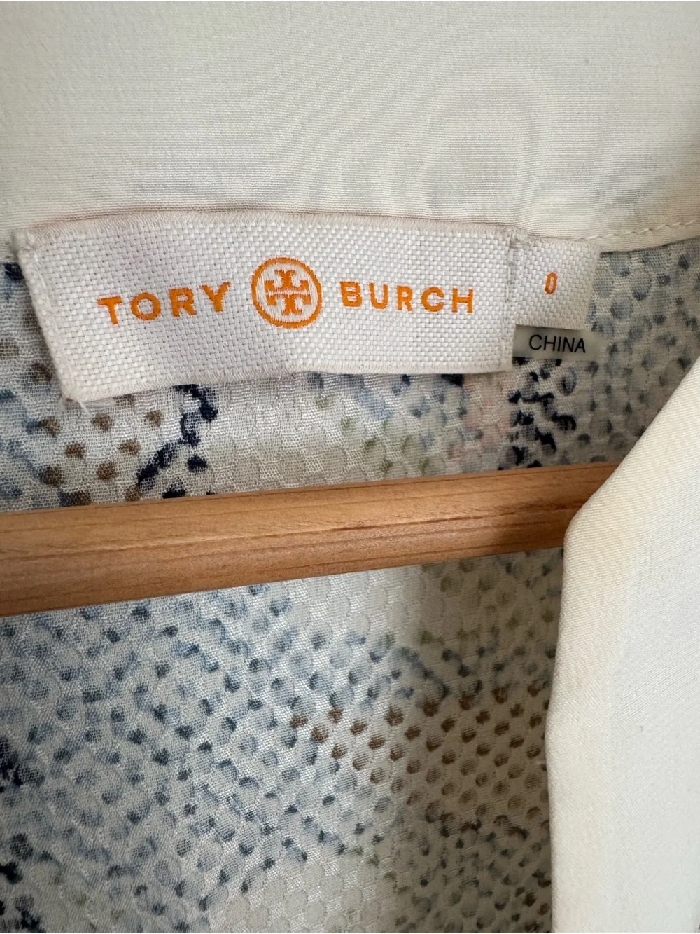 Tory Burch Silk V-Neck Tunic Blouse Abstract Floral Cream Trim Size 0